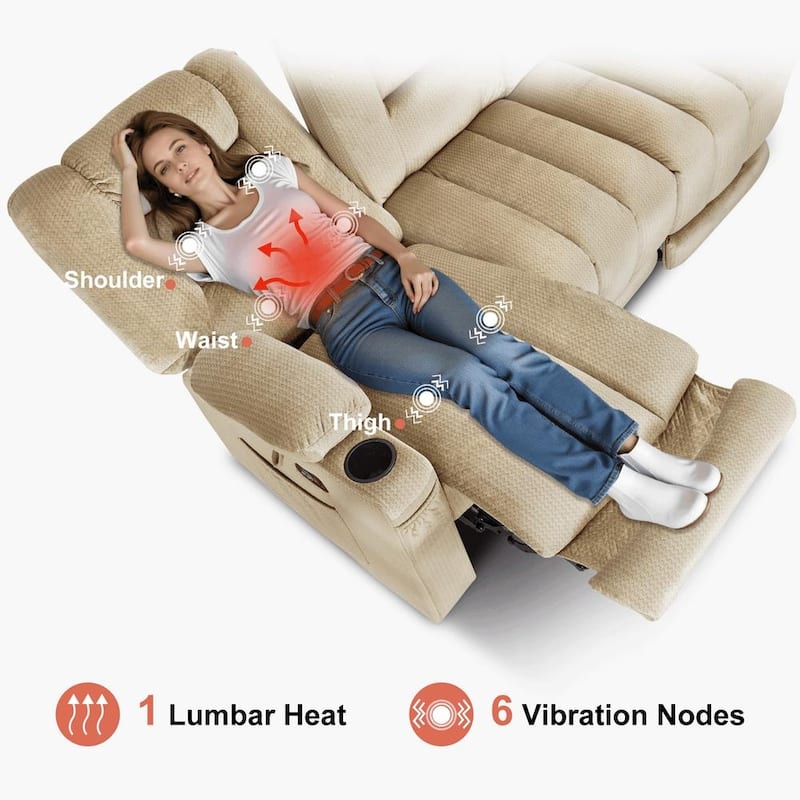 MCombo Power Reclining Loveseat Sofa with Heat and Massage, Fabric PR648