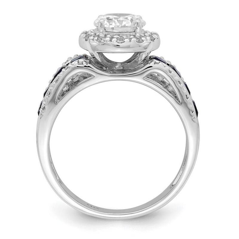 Curata 925 Sterling Silver Polished Open back CZ Cubic Zirconia Simulated Diamond and Labcreated Sapphire Ring