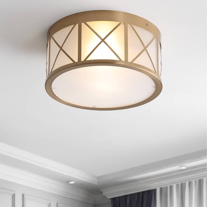 Pagoda 13" Drum Metal/Glass Flush Mount Brass Gold by JONATHAN Y