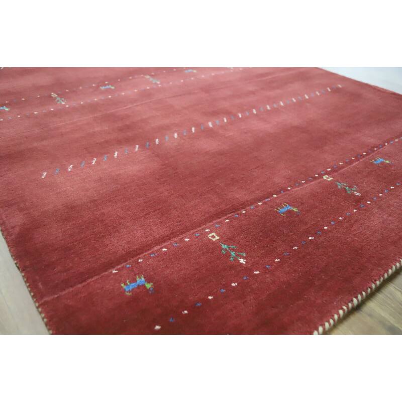 Hand Knotted Oriental 100% Wool Carpet Tribal Animal Pictorial Red Gabbeh Area Rug - 7' 7'' X 4' 11''
