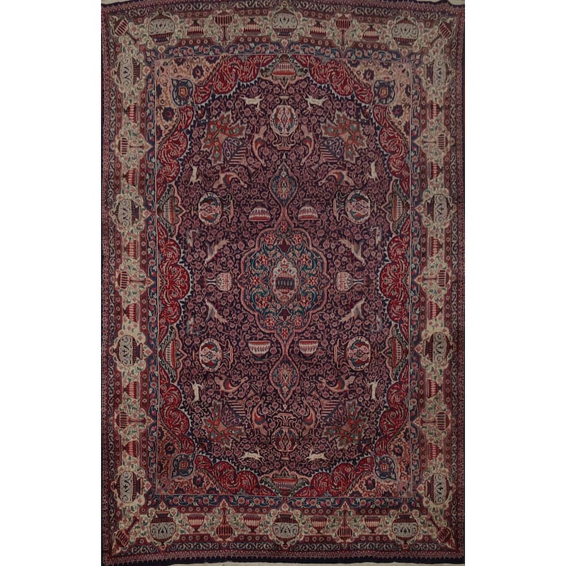 Hand Knotted Oriental 100% Wool Carpet Traditional Floral Navy Blue & Blues Kashmar Area Rug - 12' 10'' X 9' 4''