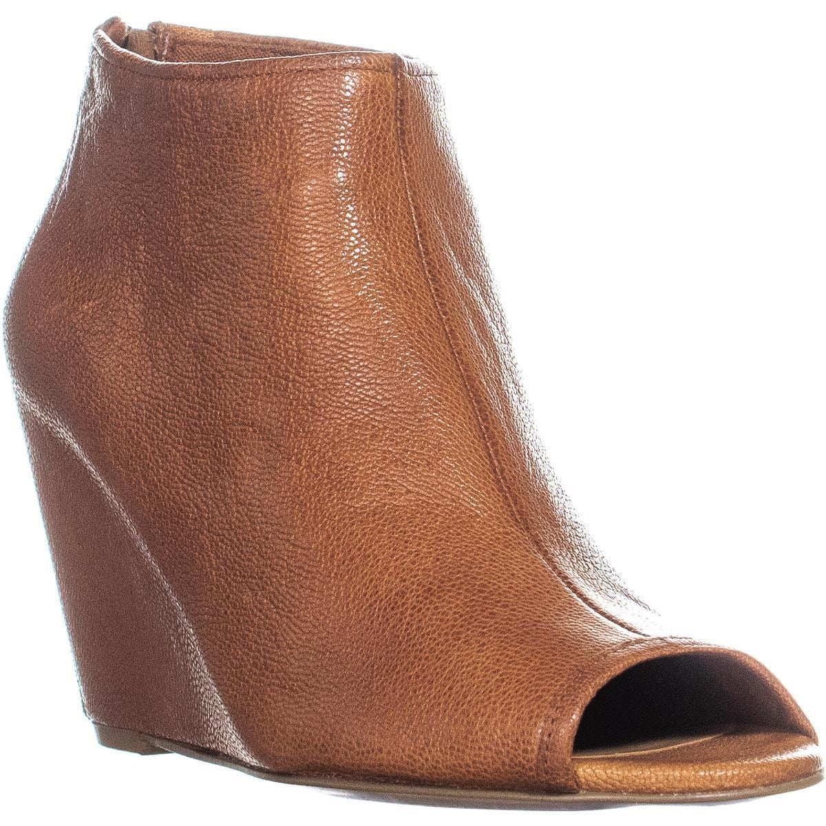 cognac peep toe wedges