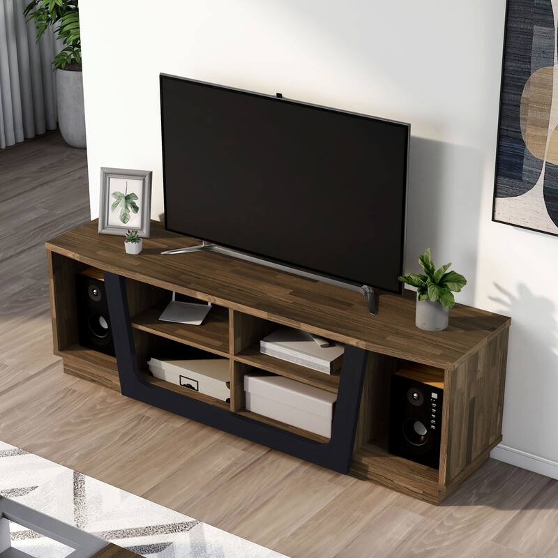 DH BASIC Contemporary Light Hickory 63-inch 6-Shelf TV Stand by Denhour
