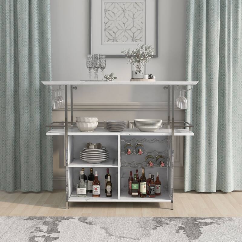 Iche Contemporary White 47-inch Wide Faux Marble Bar Table by Furniture of America