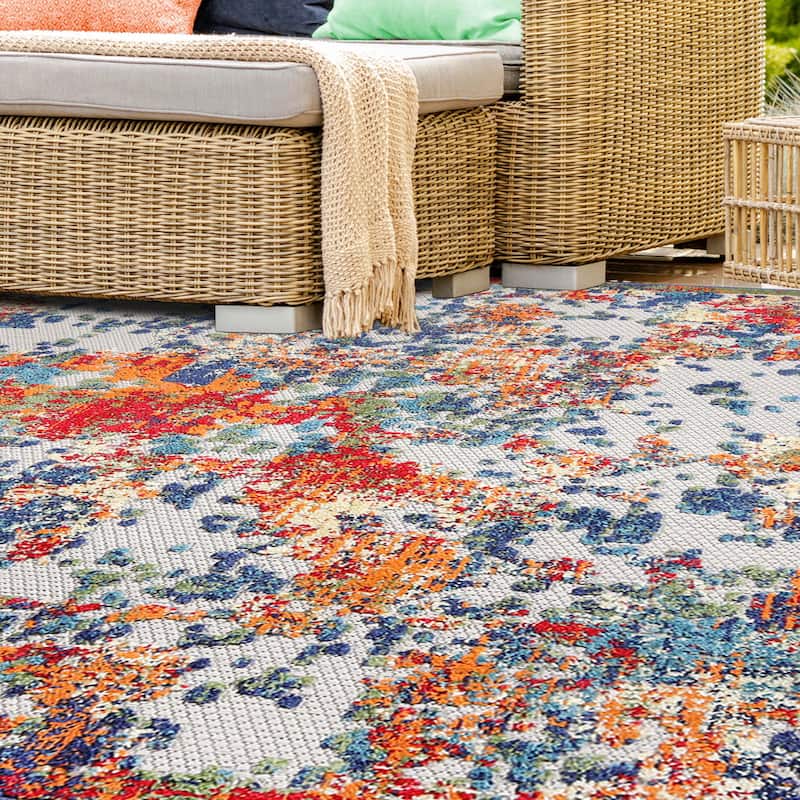 Superior Abstract Splatter Modern Indoor Outdoor Runner or Area Rug