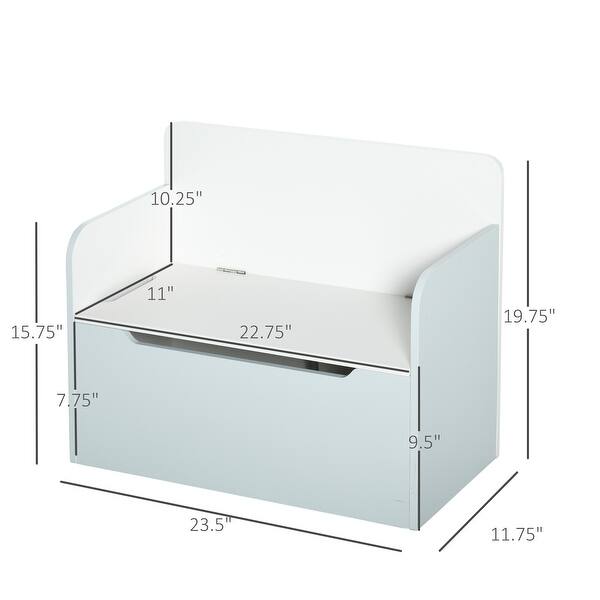 Qaba Kids Wooden Toy Storage Box 2 in 1 Design with Seating Bench, White - 23.5" x 11.75" x 19.75"