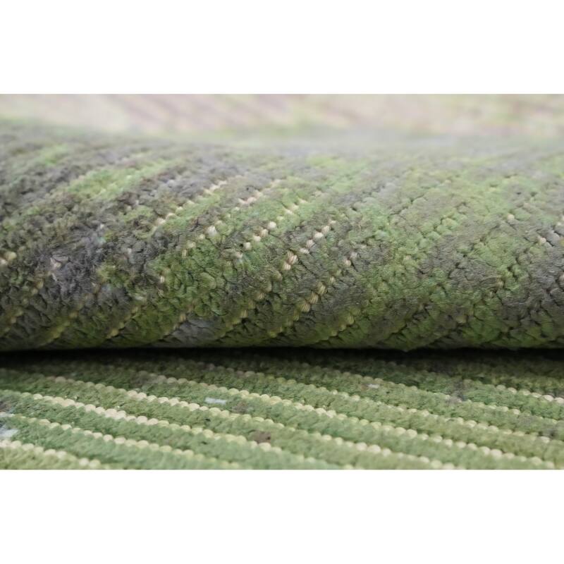 Hand Knotted Oriental Viscose Silk Carpet Modern All-Over Green Abstract Area Rug - 4' 0'' X 2' 0''