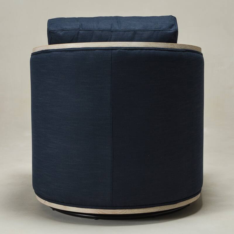 KINWELL 31"W Oak Frame Upholstered Swivel Barrel Armchair