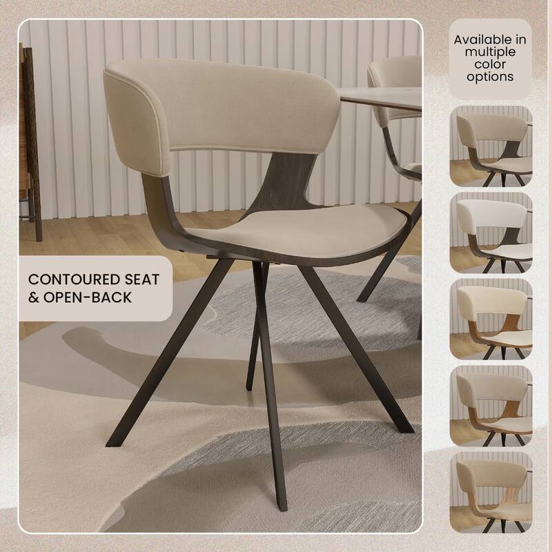 Nymia Upholstered Dining Chair with Saddle Seat - Velvet or Leather Accent Chair with Open Back and Iron Legs Set of 2