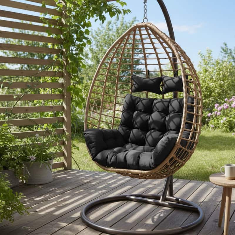 Egg 2-Person Universal Plush Upholstered Swing Chair Cushion with Double Folding Design & Ergonomic Headrest for Indoor Outdoor