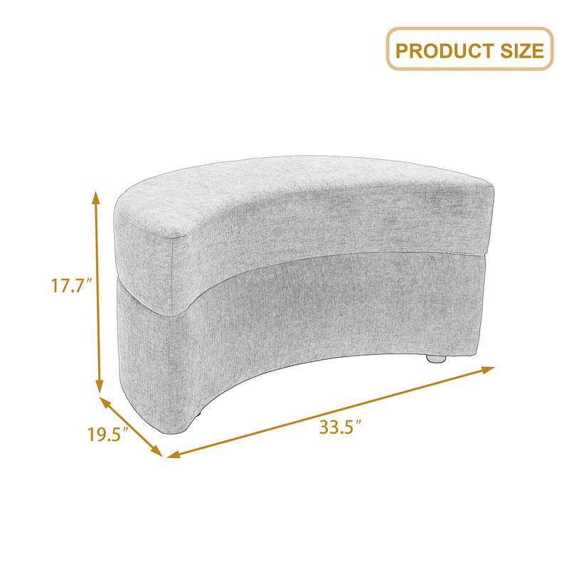 Upholstered Chenille Boucle Half Moon Storage Ottoman with Tray