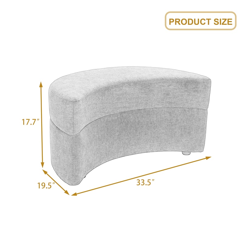 Upholstered Half Moon Storage Ottoman with Tray Set of 2
