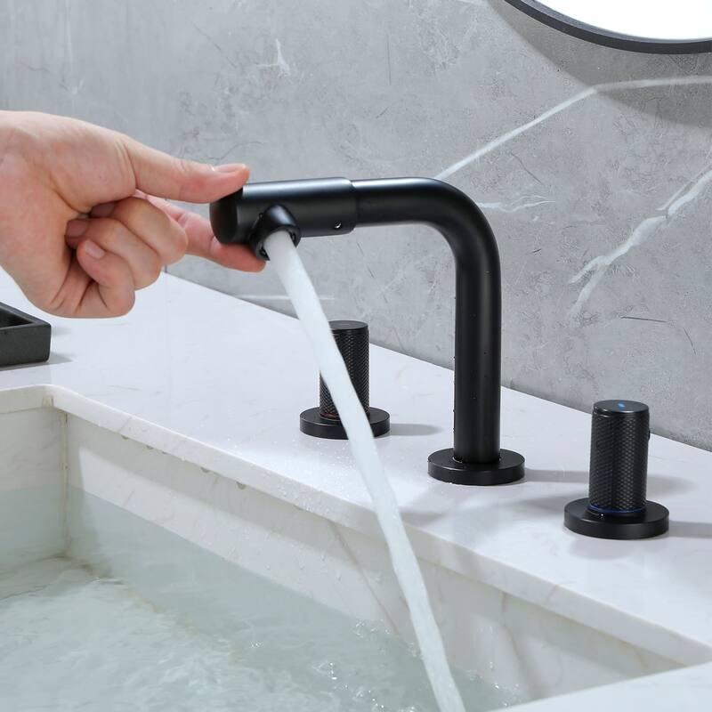 Widespread Bathroom Sink Faucet With Valve 8 Inch Double Handle Bathroom Faucets 3 Hole Modern Vanity Tap With 360 Swivle Spout