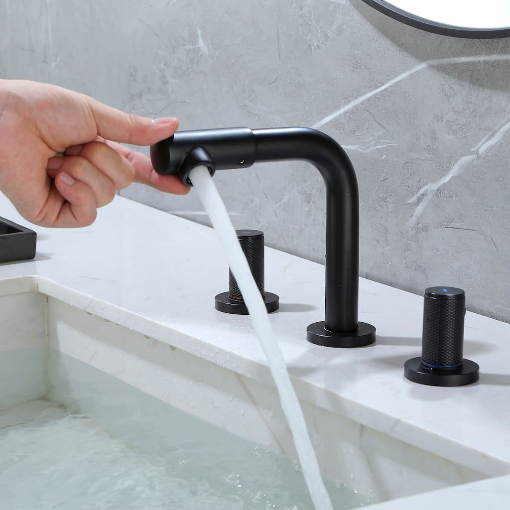 Widespread Bathroom Sink Faucet With Valve 8 Inch Double Handle Bathroom Faucets 3 Hole Modern Vanity Tap With 360 Swivle Spout