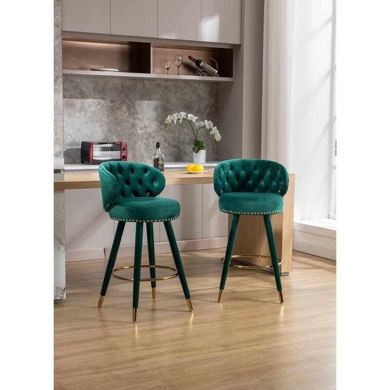 HOMEFUN Counter Height Bar Stools Set of 2 for Kitchen Counter Solid Wood Legs with a fixed height of 360 degrees