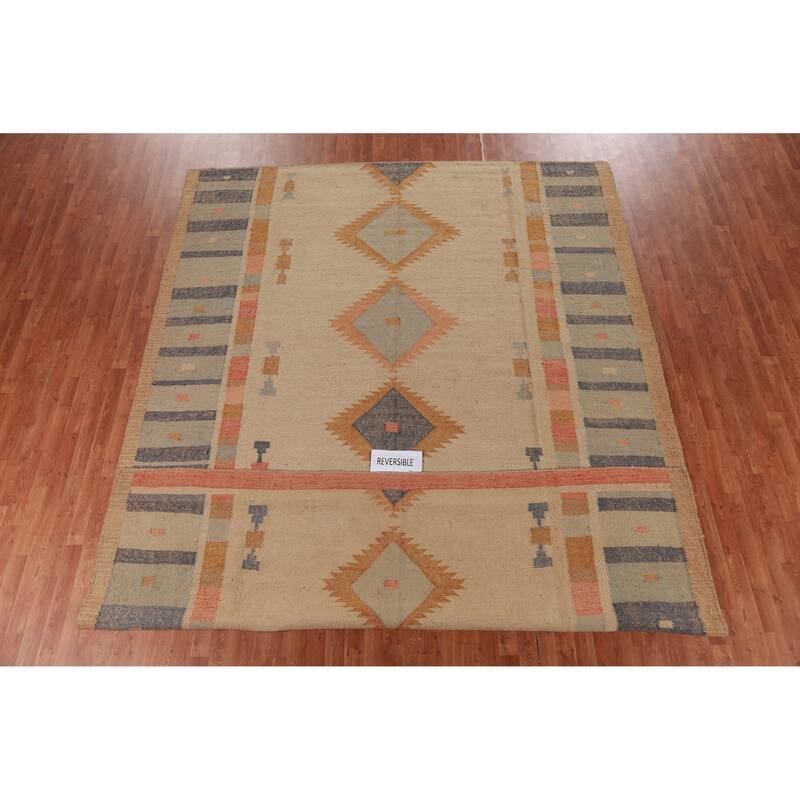 Hand Woven Oriental 100% Jute Carpet Southwestern Modern Beige & Ivories Kilim Area Rug - 12' 6'' X 9' 4''