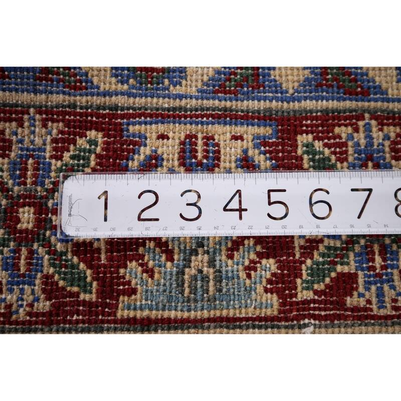 Geometric Kazak Accent Rug Handmade Yellow Wool Carpet - 3'6" x 5'1"