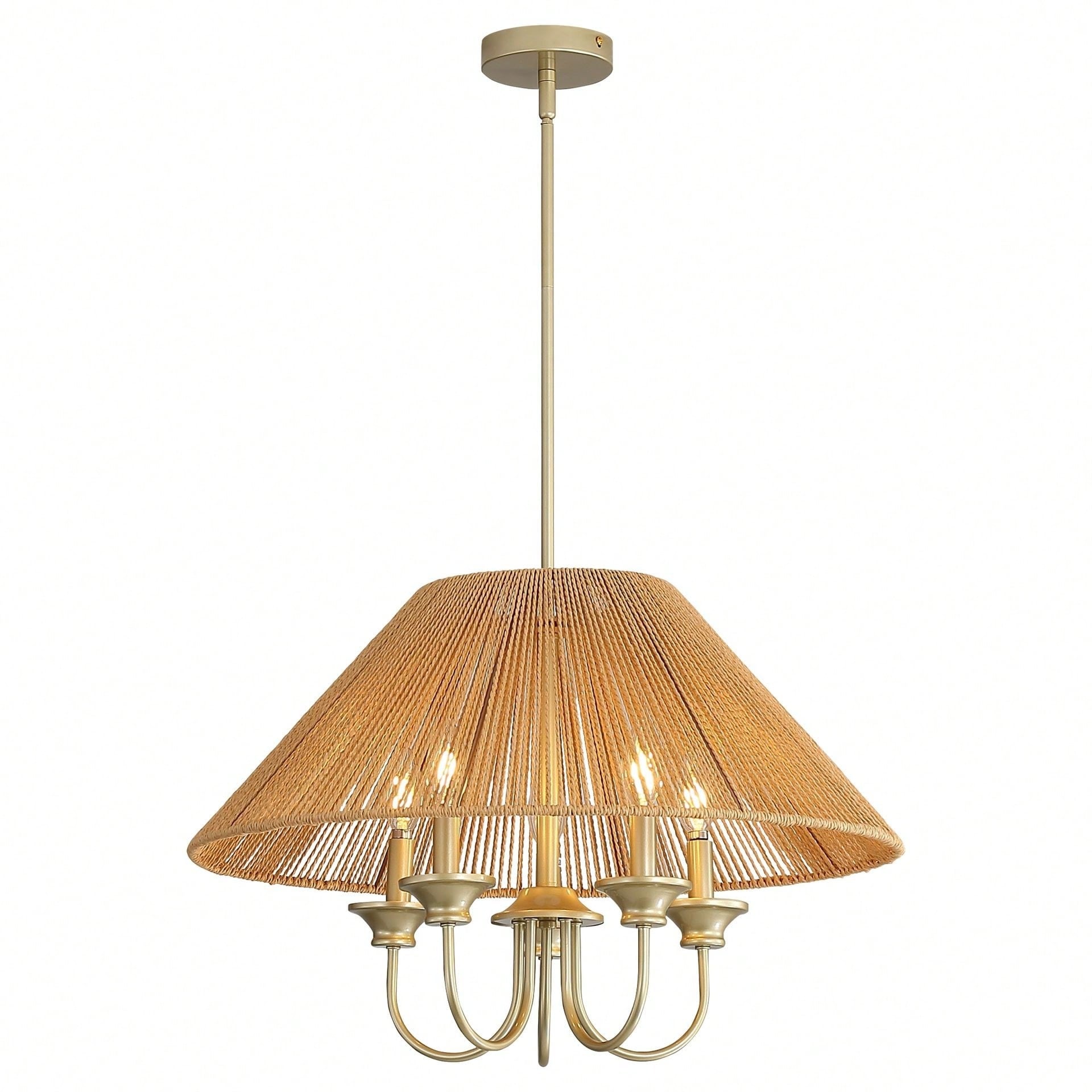 Cusp Barn 23.8" Boho Rope Pendant Light, Farmhouse 5-Light Chandelier for Dining Room Kitchen