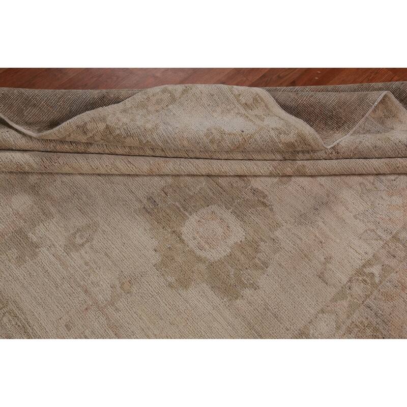 Hand Knotted Oriental 100% Wool Carpet Transitional All-Over Beige & Ivories Oushak Area Rug - 9' 10'' X 7' 8''