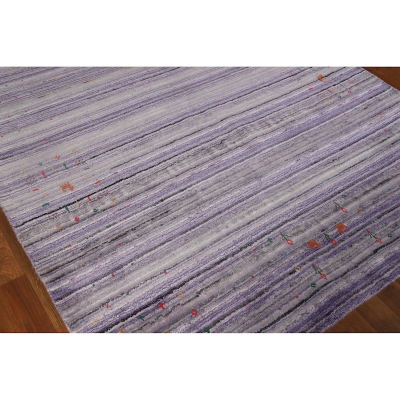 Hand Knotted Oriental 100% Wool Carpet Tribal Stripe Purples Gabbeh Area Rug - 8' 3'' X 5' 2''