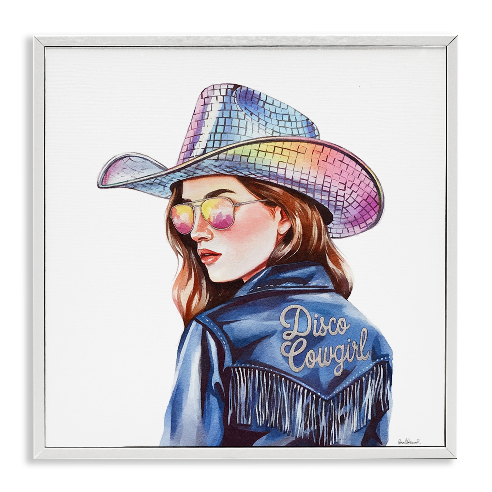 Stupell Disco Cowgirl in Blue Framed Giclee Art Design By Amanda Greenwood