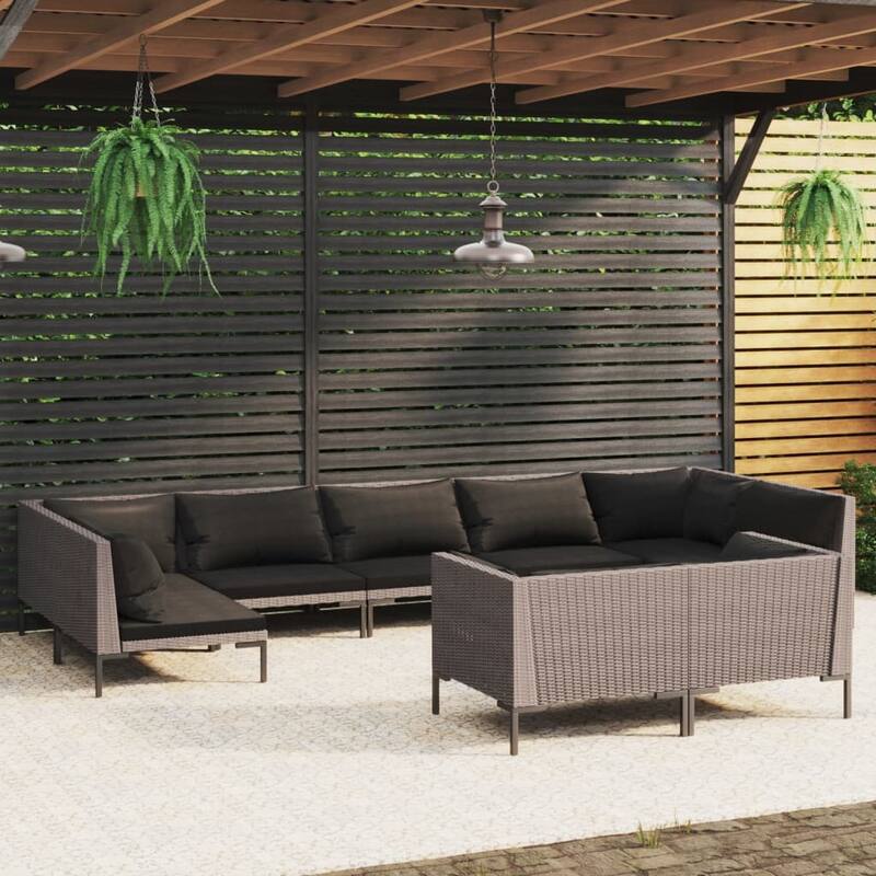 vidaXL Patio Lounge Set Outdoor Sectional Sofa Set Table Poly Rattan Dark Grey - 27.6" x 27.6" x 24"