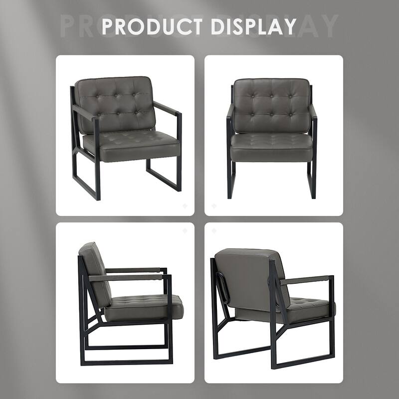 Leather Accent Chair, Accent Arm Chair Comfy Armchair with Metal Legs - Set of 1