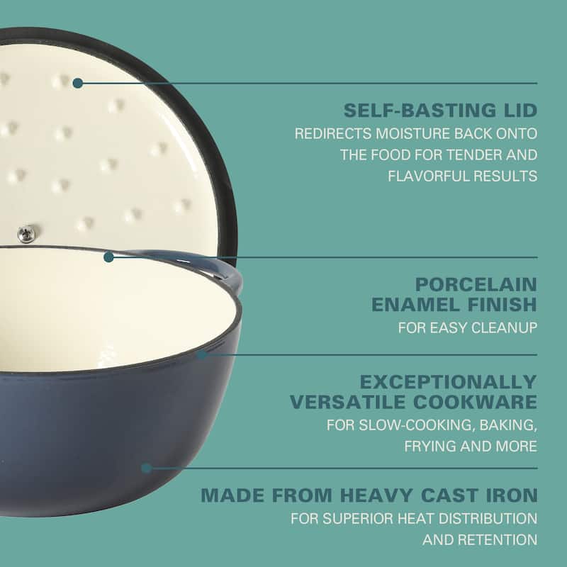 Gibson Home 2.65 Qt Enameled Cast Iron Dutch Oven Pot with Lid - Round, Ideal for Bread Baking & Stews