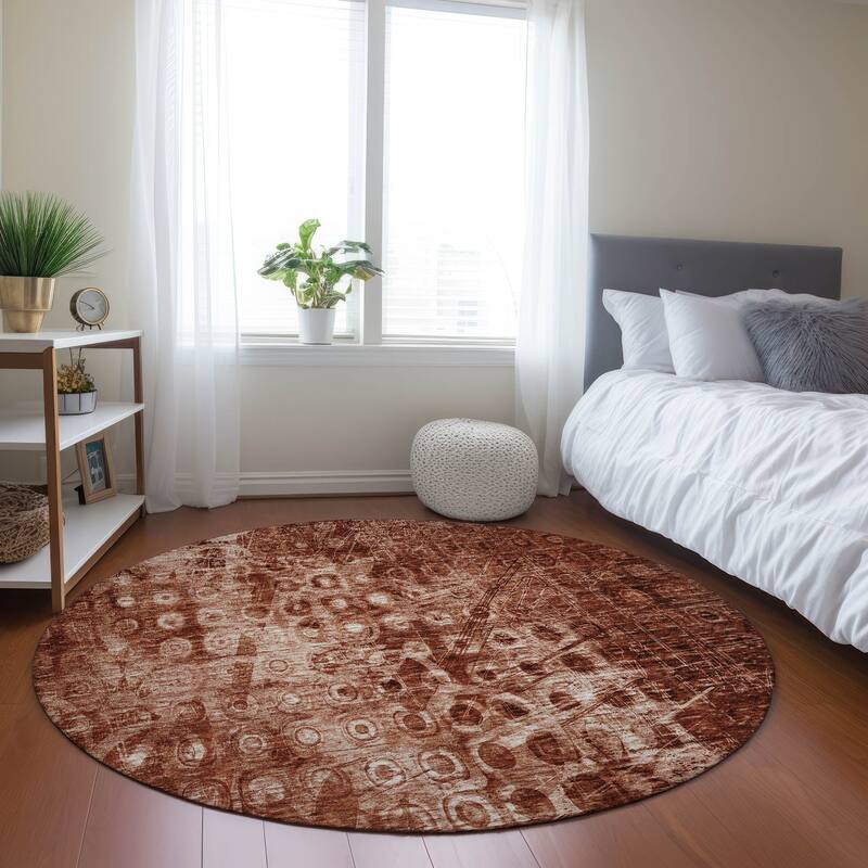 Machine Washable Indoor/ Outdoor Chantille Abstract Modern Rug - Paprika - 8' x 8'