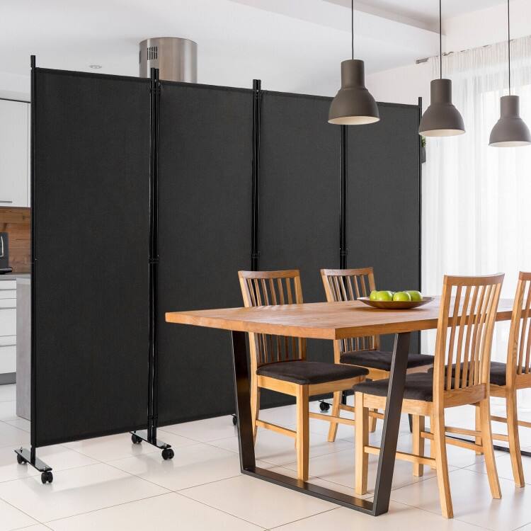 4-Panel Folding Room Divider Rolling Privacy Screen with Lockable Wheels - 89" x 12" x 68" (L x W x H)