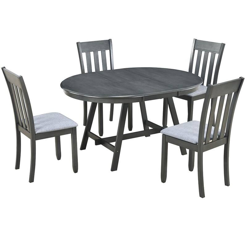 5 PCS Wood Dining Table Set for 4 Round Extendable Table with 4 Chairs