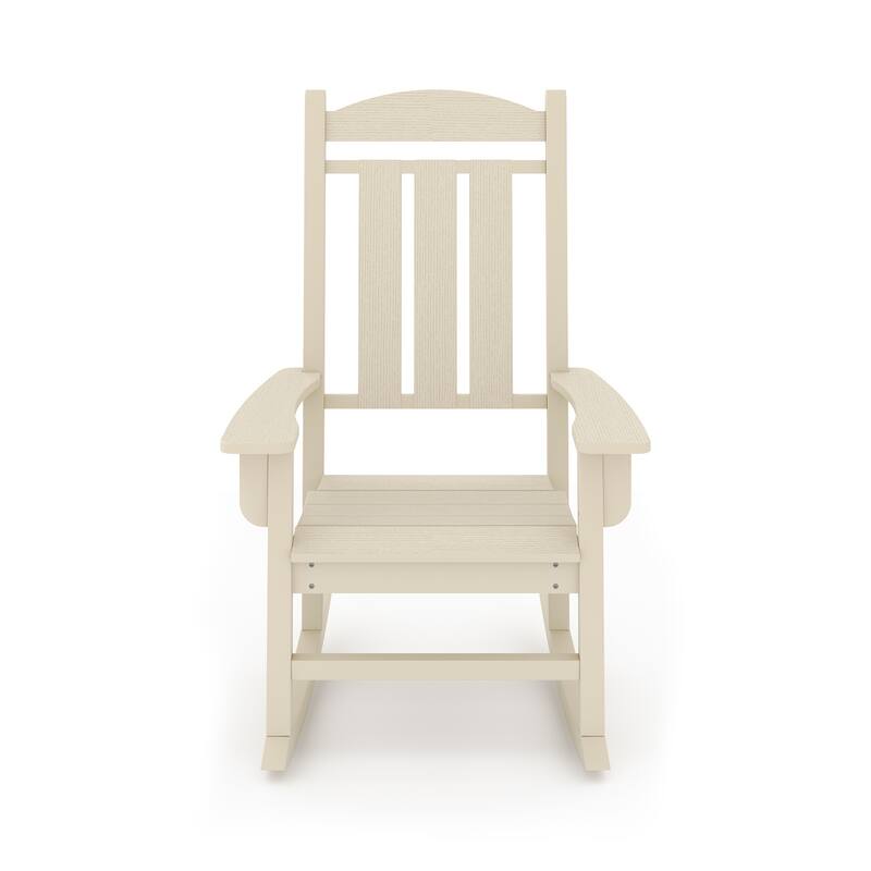 Pecan Traditional Porch Rocker - Classic Hdpe Poly Lumber For Porch (Excluding the table) - Beige