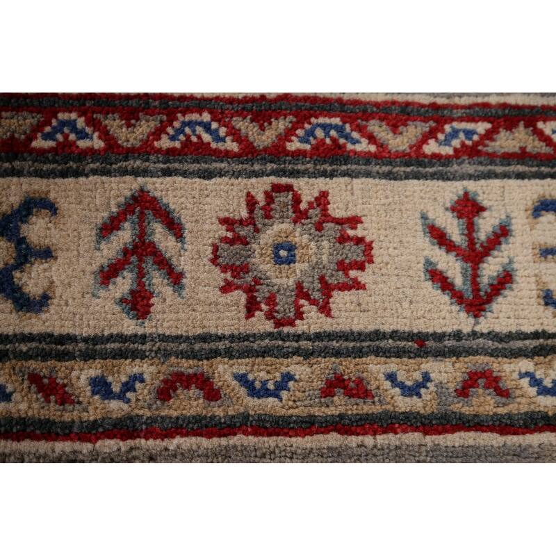 Gray Kazak Oriental Runner Rug Hand-Knotted Wool Carpet - 2'9" x 19'8"