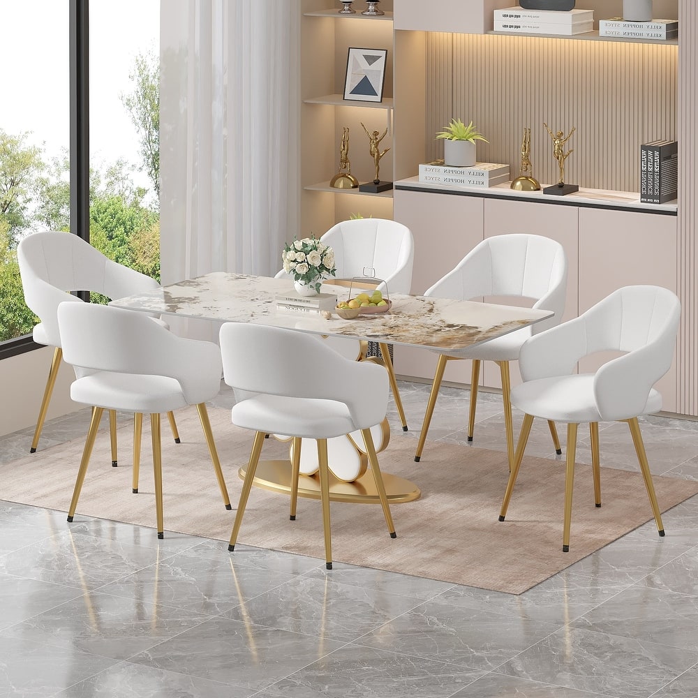 Javlergo 2/4/6 Pack Modern Dining Chairs Comfy Dining Room Chairs with Thick Cushions Upholstered Kitchen Chairs with Metal Legs
