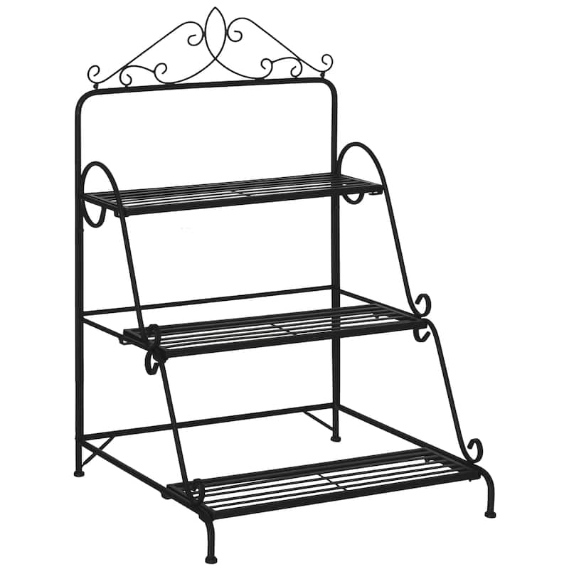 Outsunny 3 Tier Metal Plant Stand, Ladder Display Shelf, Flower Pot Holder, Storage Organizer Rack for Indoor Outdoor Patio