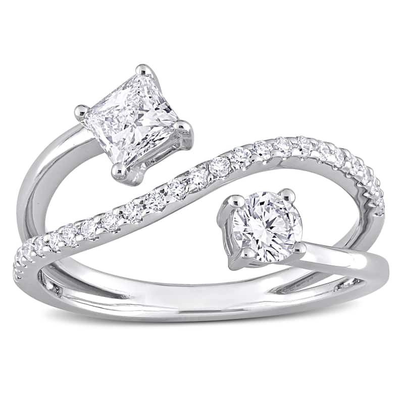 4/5ct TDW Princess-Cut Lab-Grown Diamond 2-Stone Bypass Crossover Ring in 14k White Gold
