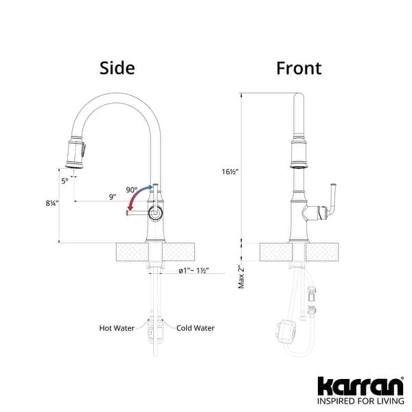 dimension image slide 0 of 2, Karran Auburn One-Handle Pull Down Dual Function Sprayer Kitchen Faucet