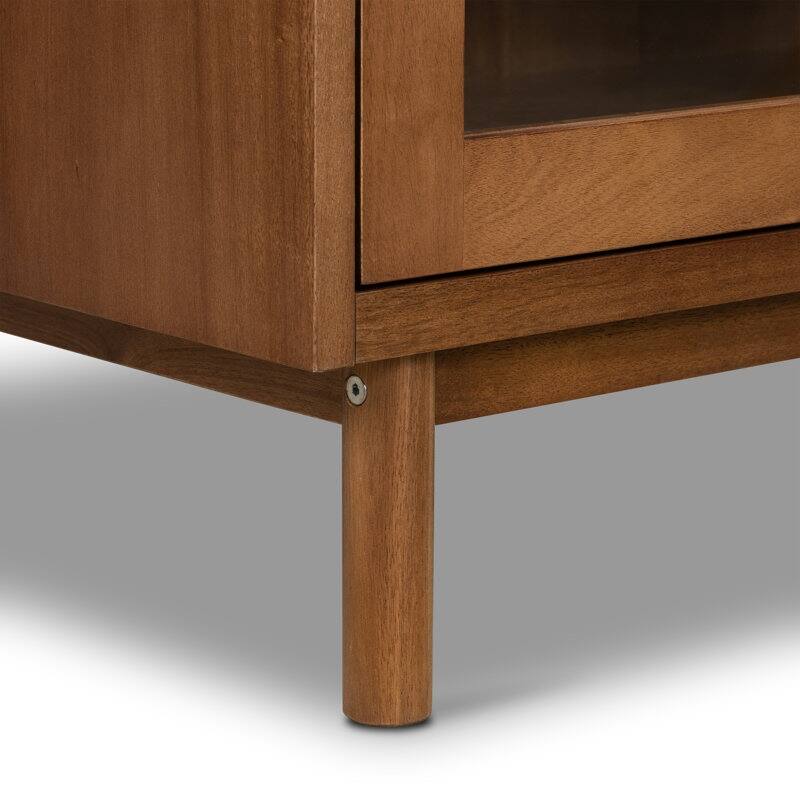 Nuvon Walnut-Finished Acacia Wood Cabinet with Double Glass Doors