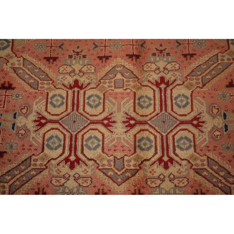 Pink Geometric Anatolian Turkish Vintage Area Rug Handmade Wool Carpet - 6'5" X 9'9"