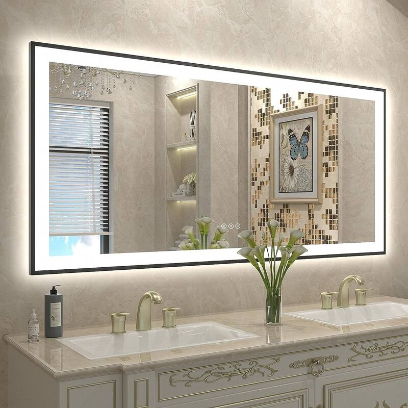 KIOTEE Black Frame LED Bathroom Vanity Mirror with 3 Years Warranty - 60x30