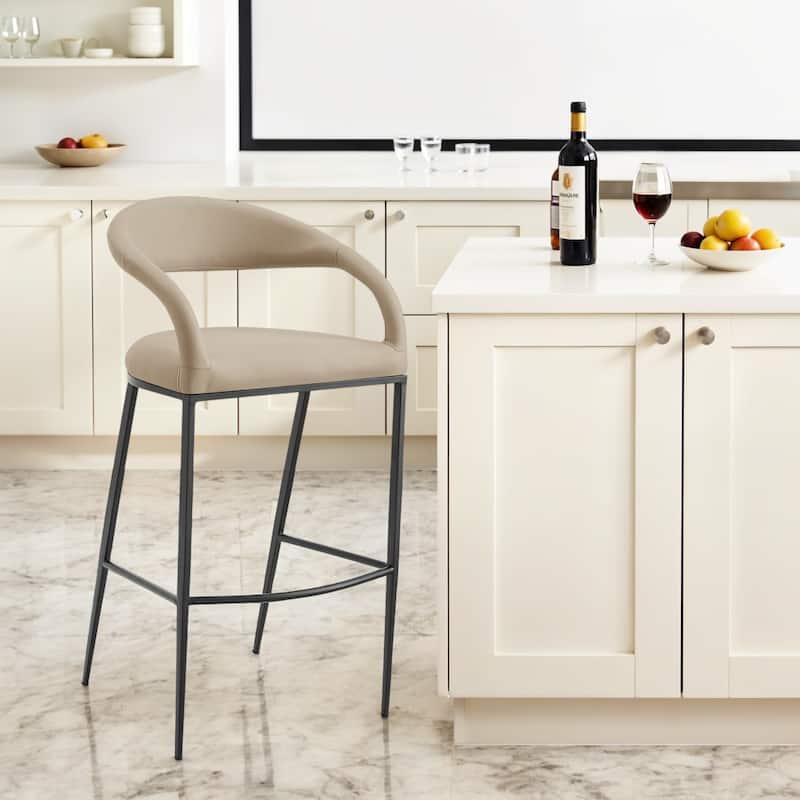 HomeRoots 30" Beige and Black Faux Leather and Iron Low Back Bar Height Bar Chair - Bar Height - Single - Brown