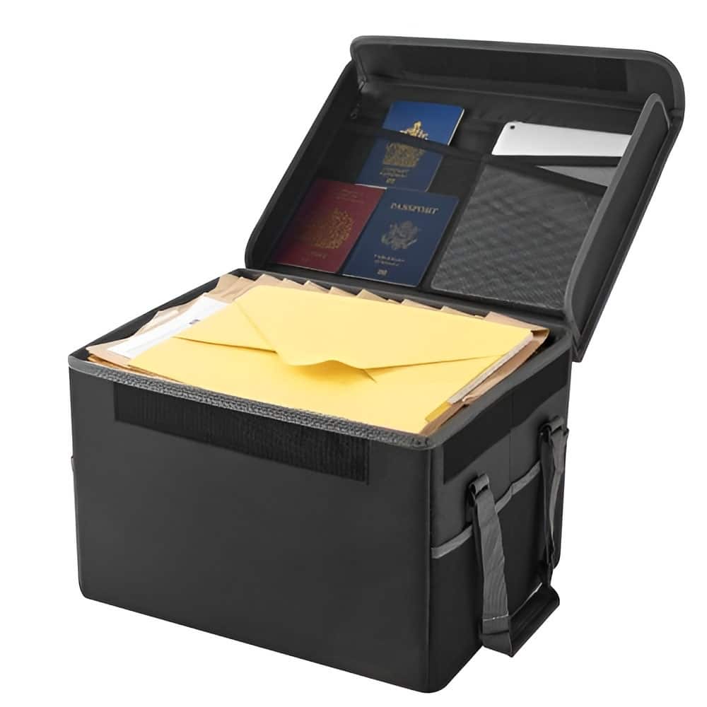 Portable Fireproof Document Box with Foldable Design and Waterproof Storage for Files and Valuables