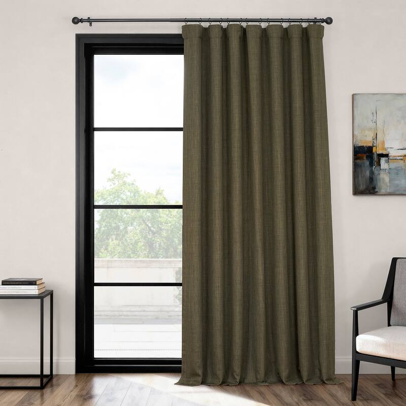 Exclusive Fabrics Textured Faux Linen Extra Wide Room Darkening Curtains for Bedroom & Living Room Curtains (1 Panel) - 100 X 84 - Khaki Green