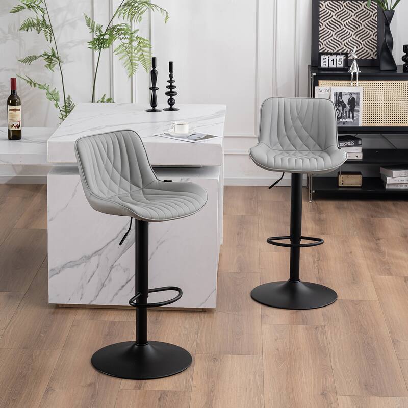 Adjustable Bar Stools Set of 2, Faux Leather Swivel Bar Chairs