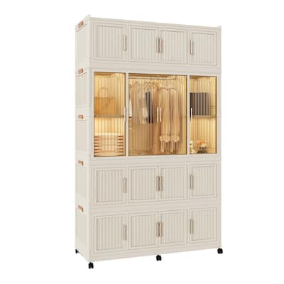 Portable Wardrobe Closet Organizer,Clothes Dresser,17 Magnetic Doors-17 Cubes&1 Hanging Rod,6 pcs hangers,Baby Wardrobe Cabinet
