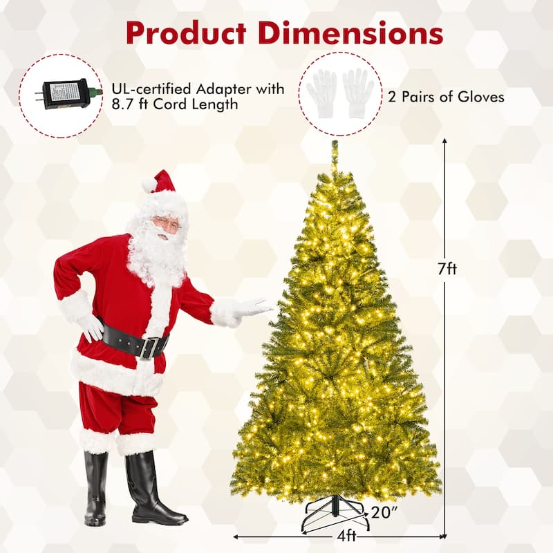 Gymax 7 FT Pre-Lit Artificial Christmas Tree w/ 1000 Warm White LED