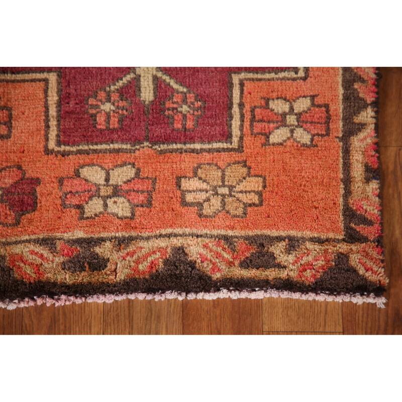 Meshkin Persian Vintage Runner Rug Handmade Wool Carpet - 3'1"x 9'6"