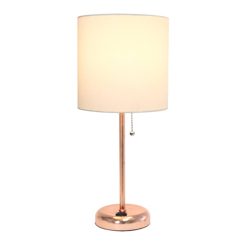 19.5" Power Outlet Metal Lamp in Rose Gold w White Shade