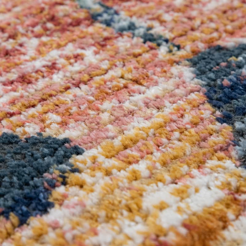 Modern Area Rug Boho Style colorful Diamond pattern in Cream and Red