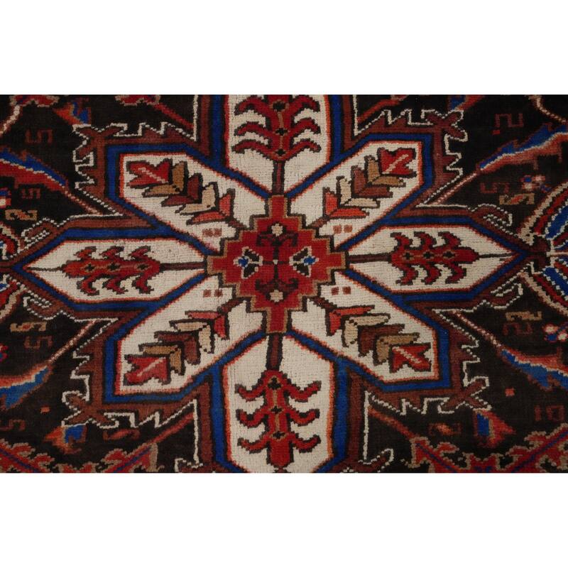Hand Knotted Oriental 100% Wool Carpet Traditional Floral Red Heriz Area Rug - 11' 2'' X 8' 3''